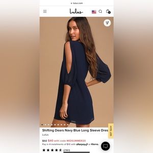 Lulu’s Shifting Dears Navy Blue Split Long Sleeve Mini Dress Small